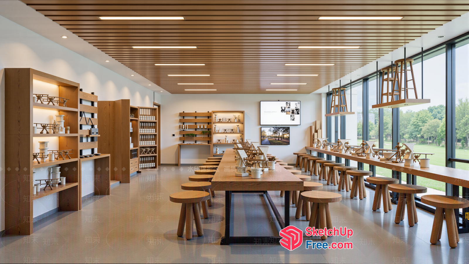 Modern Open-Concept Office Space With Natural Wood Accents 3D SketchUp File