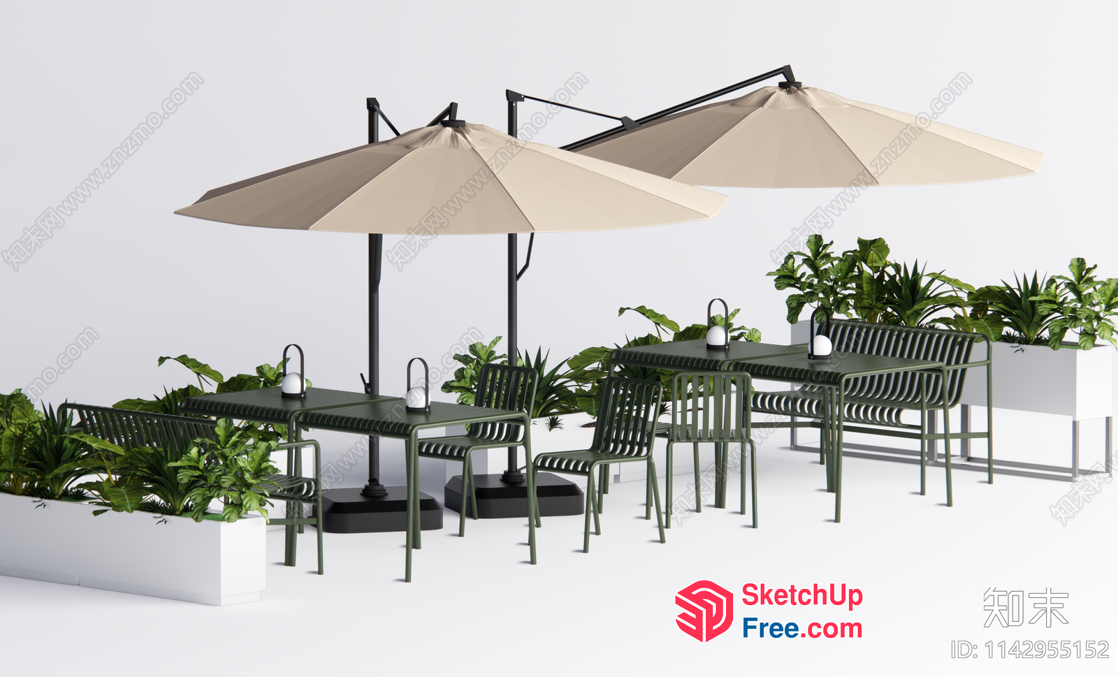 Modern Outdoor Patio Furniture Set With Plants 3D SketchUp File