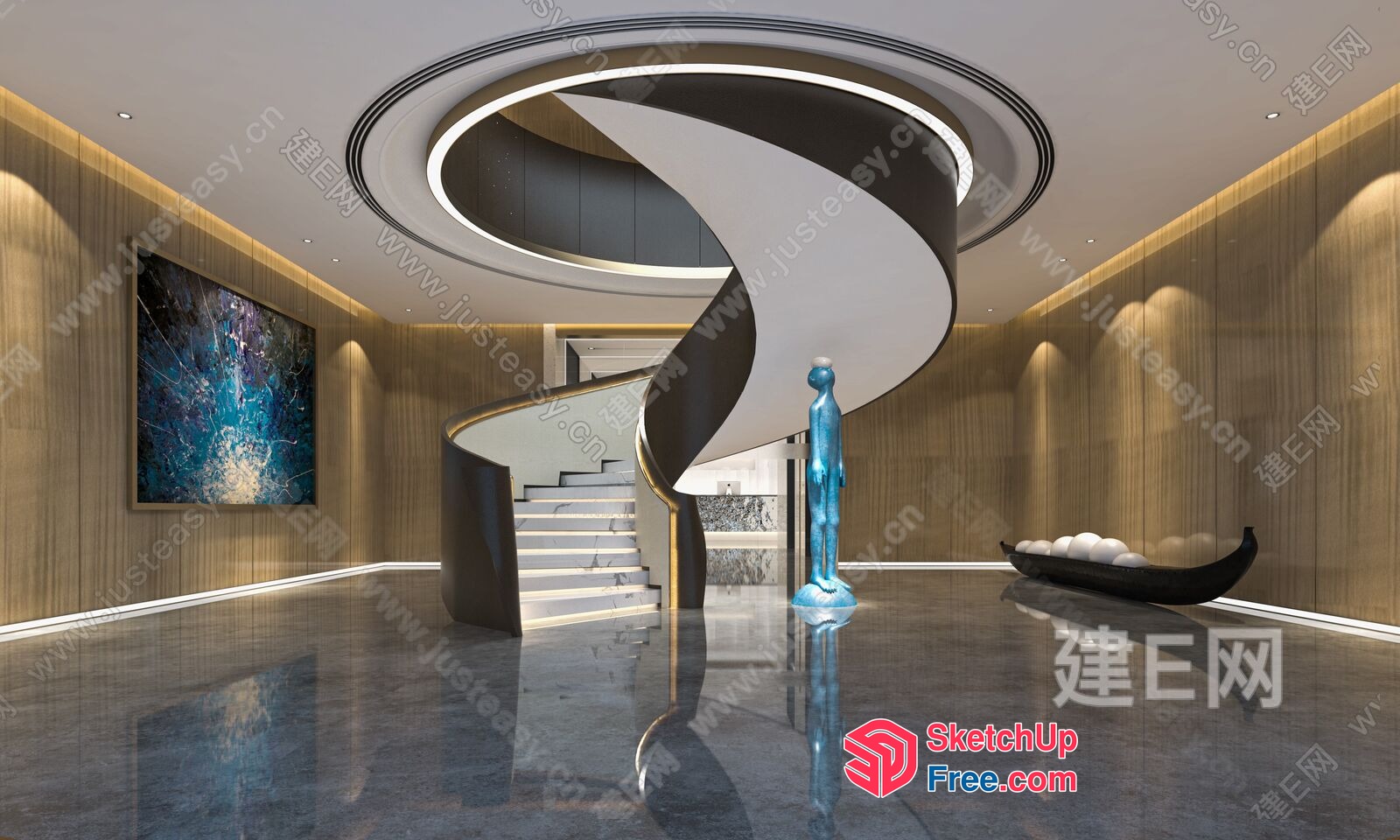 Modern Spiral Staircase With Artistic Touch 3D SketchUp File