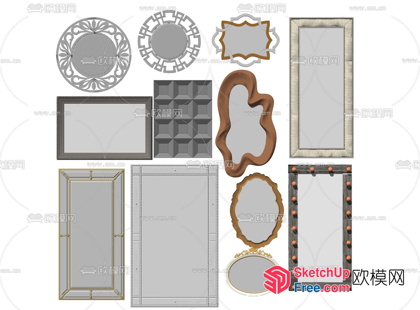 Elegant Ornate Mirror Frames 3D SketchUp File