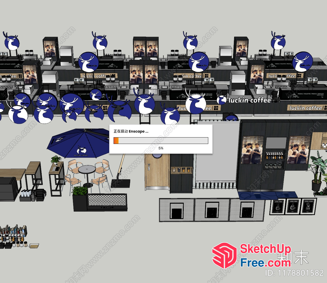 Coffee Shop Interior Design With Blue And White Theme 3D SketchUp File