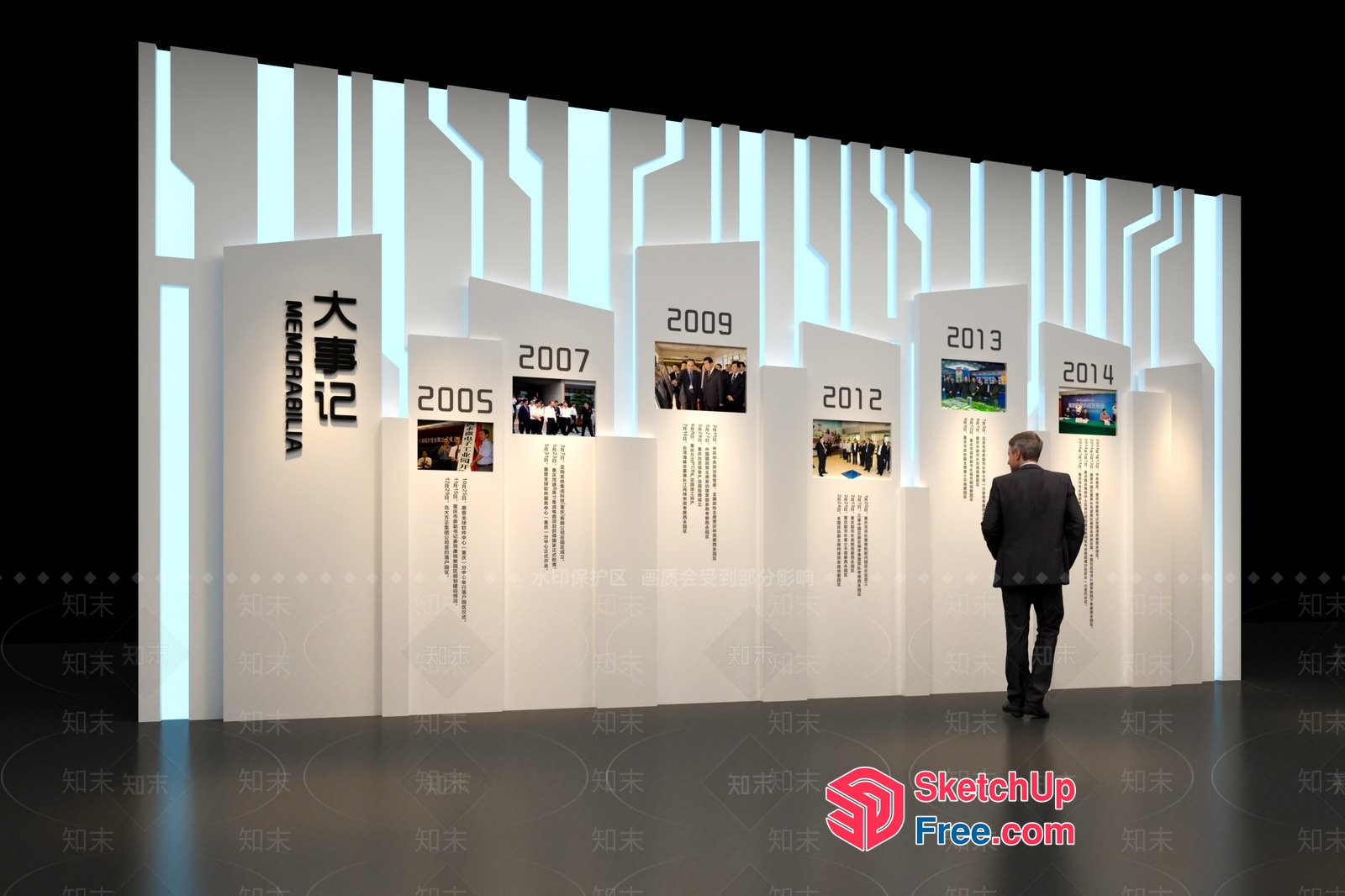 Modern Exhibit Hall With Historical Timeline 3D SketchUp File