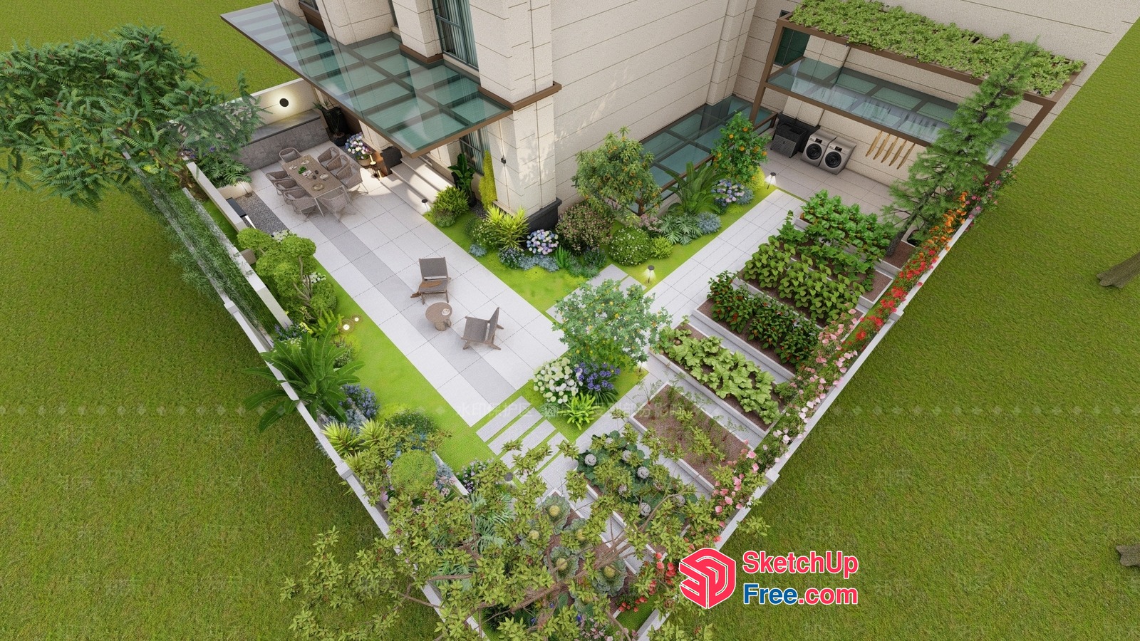 Modern Outdoor Space With Greenery And Comfort 3D SketchUp File