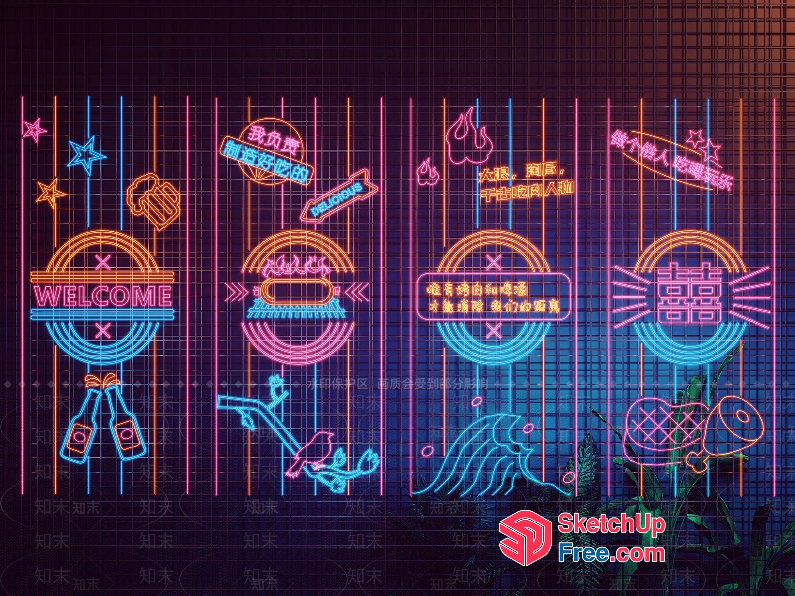 Neon Welcome Signage 3D SketchUp File