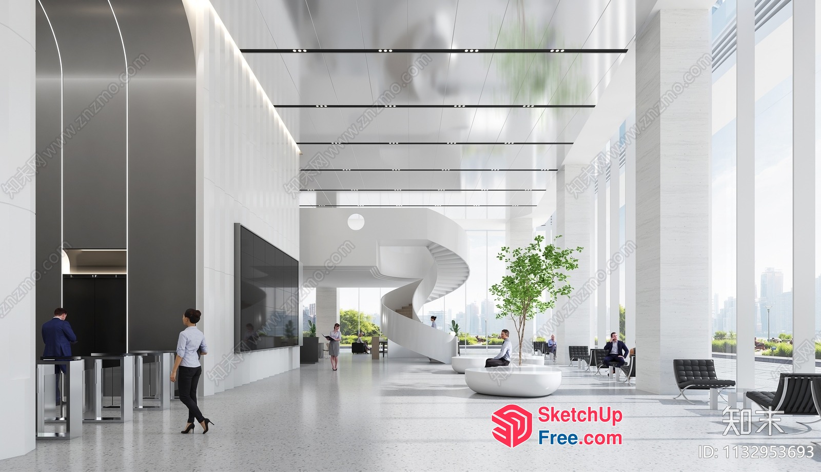Modern Office Interior With Sleek Staircase And Minimalist Decor 3D SketchUp File