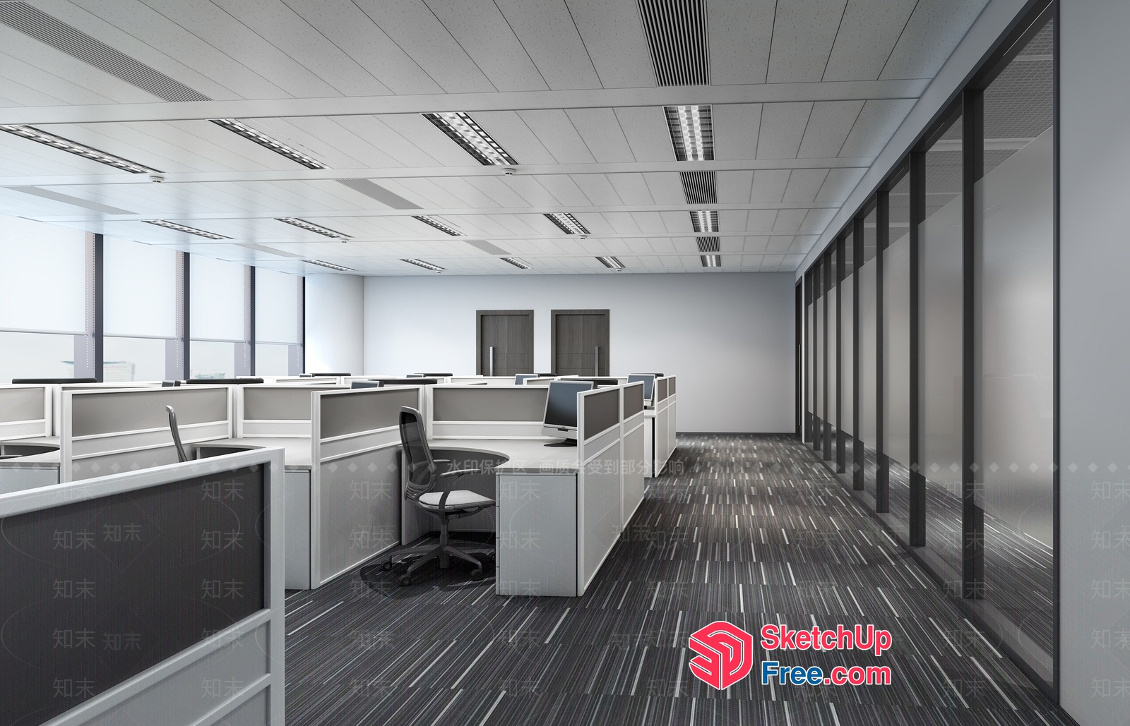 Modern Office Space With Sleek Cubicles And Minimalist Decor 3D SketchUp File