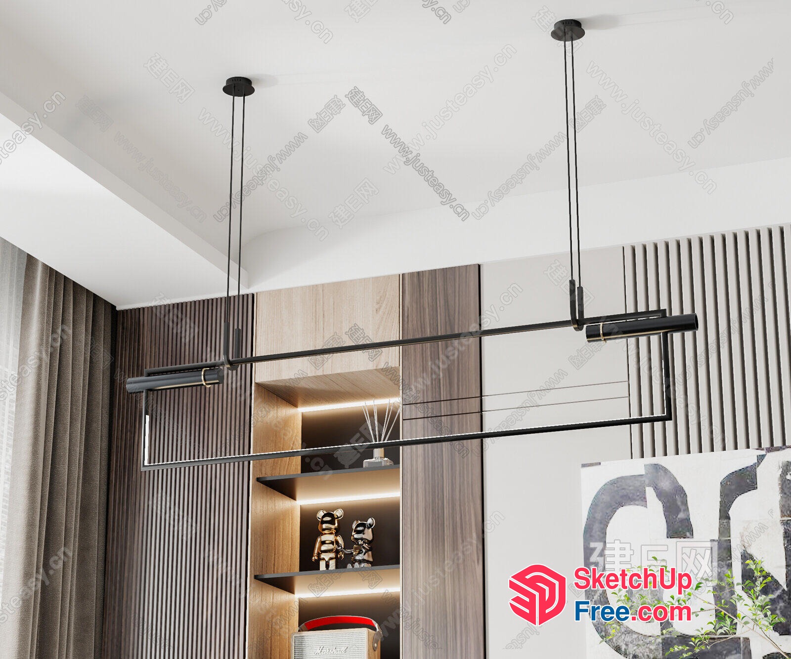 Modern Minimalist Lighting Fixture With Black Metal Frame 3D SketchUp File