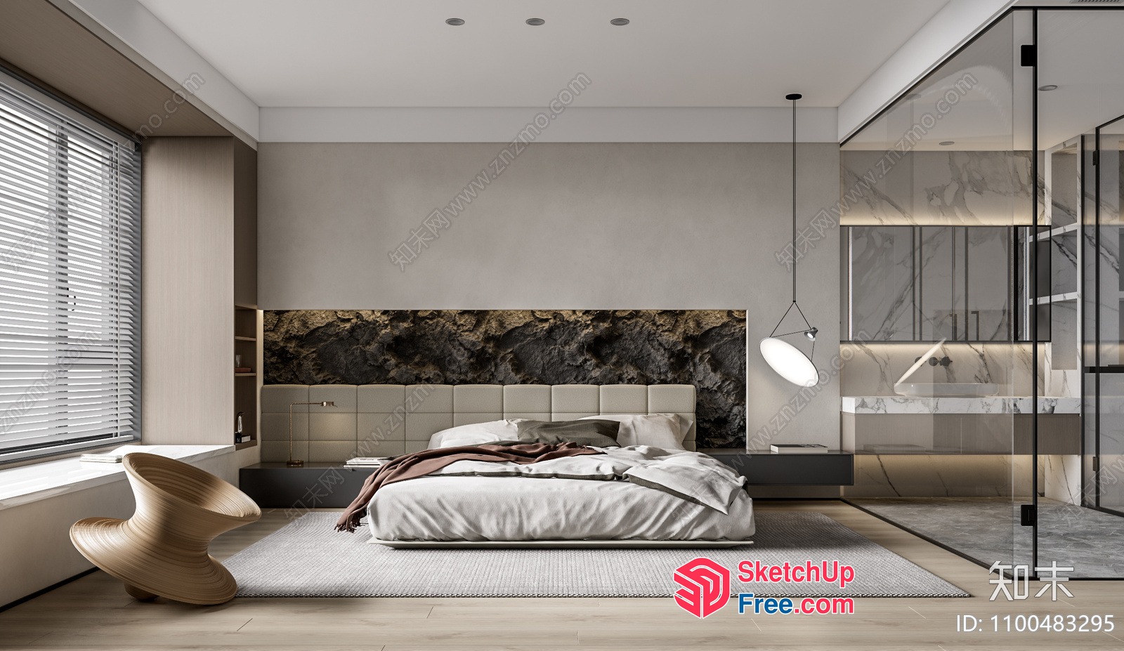 Modern Minimalist Bedroom With Natural Elements 3D SketchUp File