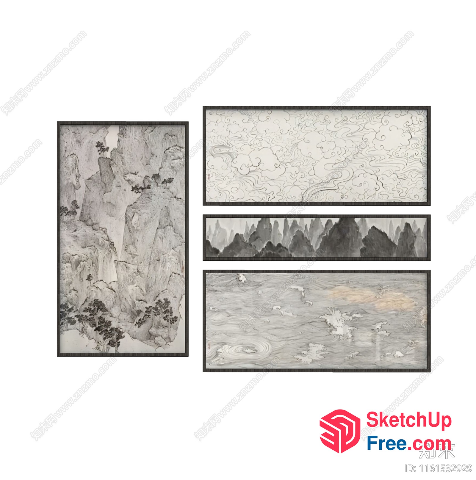 Chinese Style Mountain And Water Painting Collection 3D SketchUp File