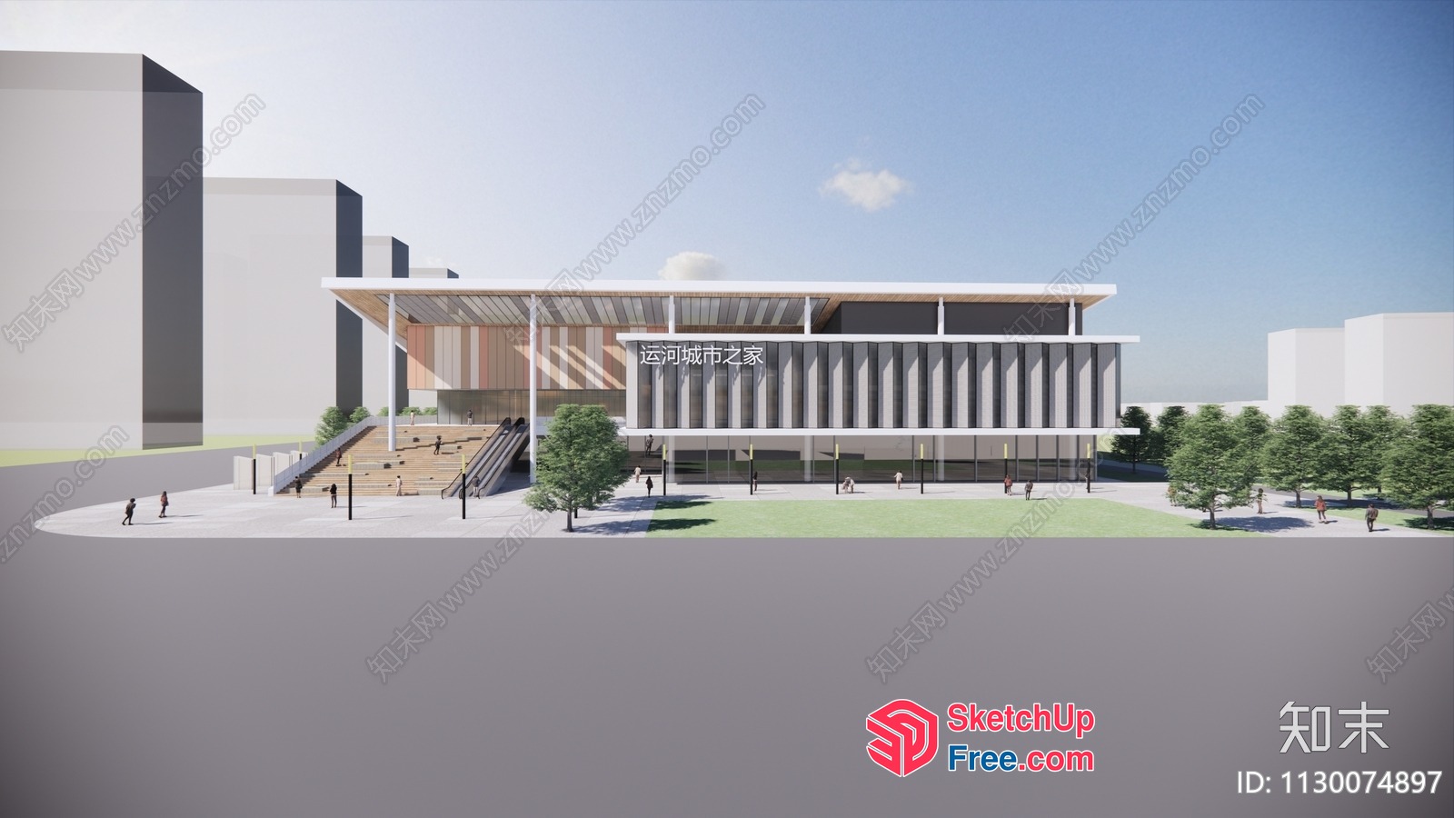 Modern Building Facade With Glass Curtain Wall 3D SketchUp File