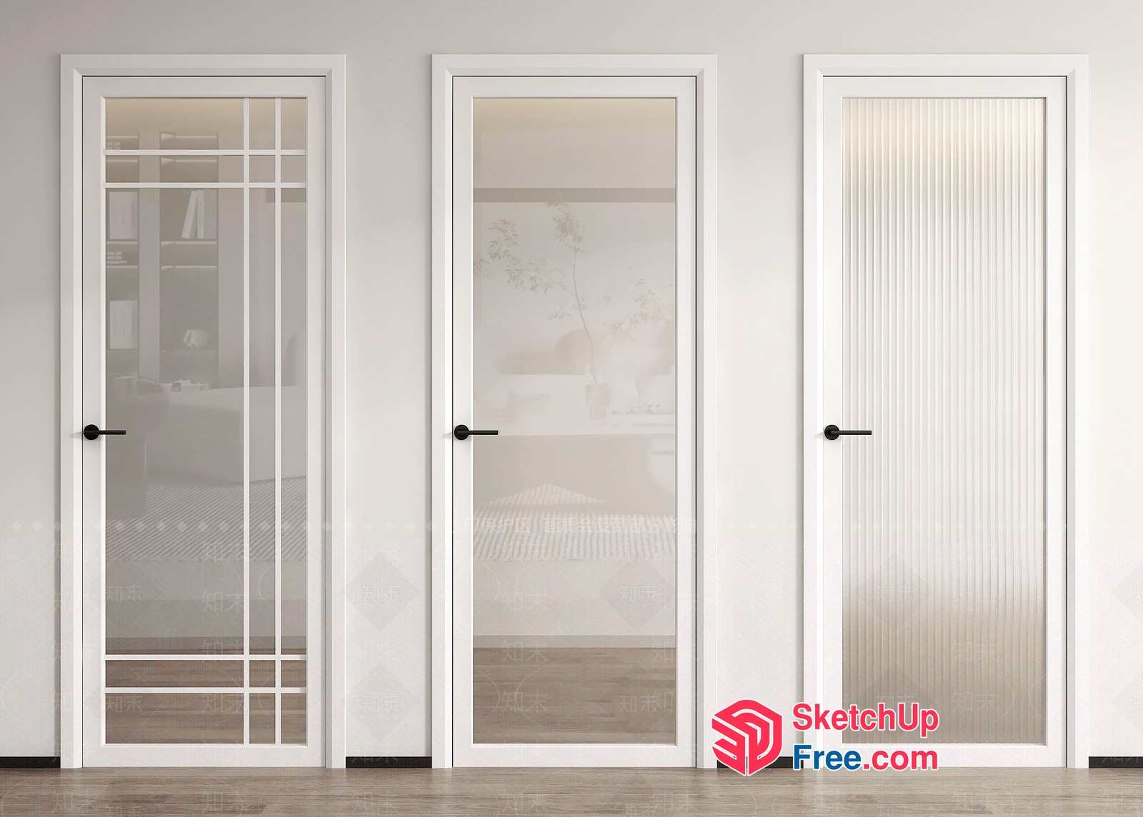 White Doors With Black Handles And Glass Panels 3D SketchUp File