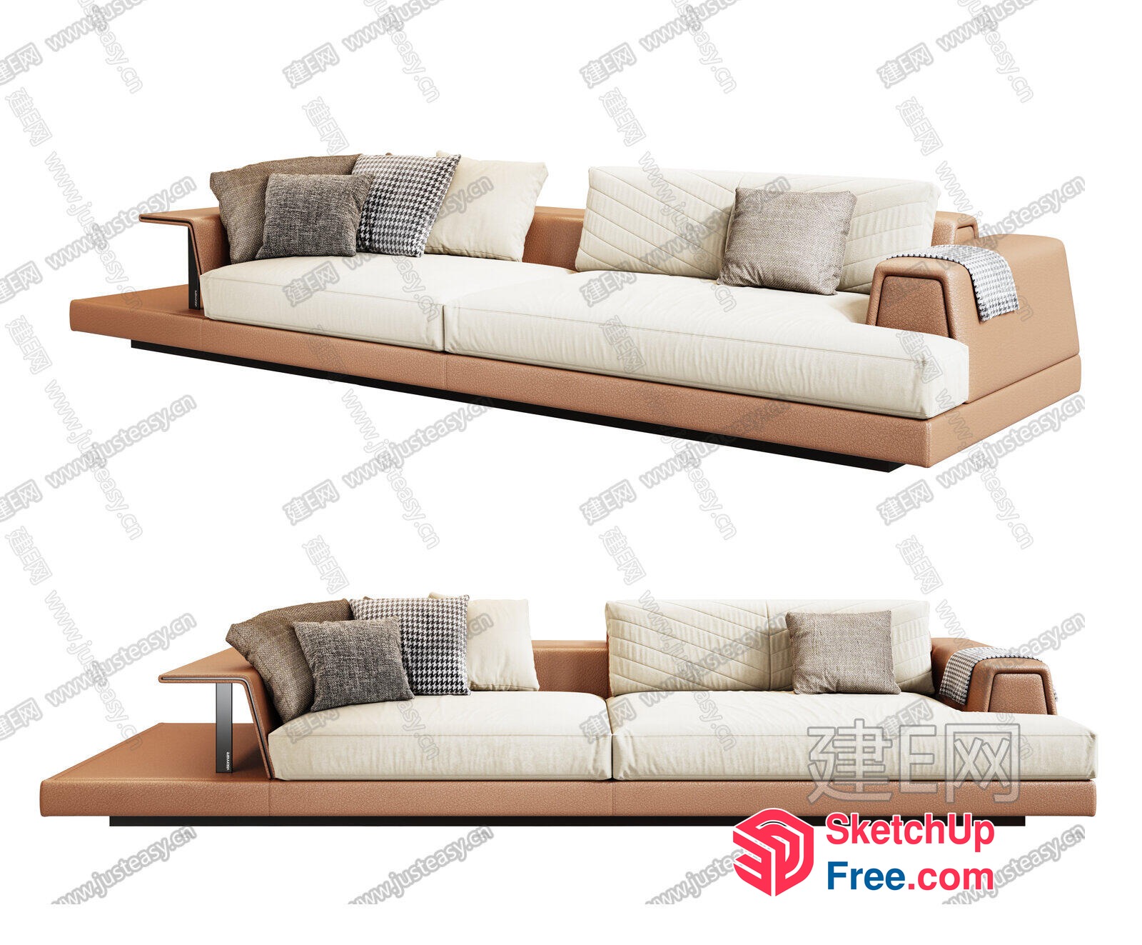 Elegant And Modern Sofa With Creamy White And Brown Accents 3D SketchUp File
