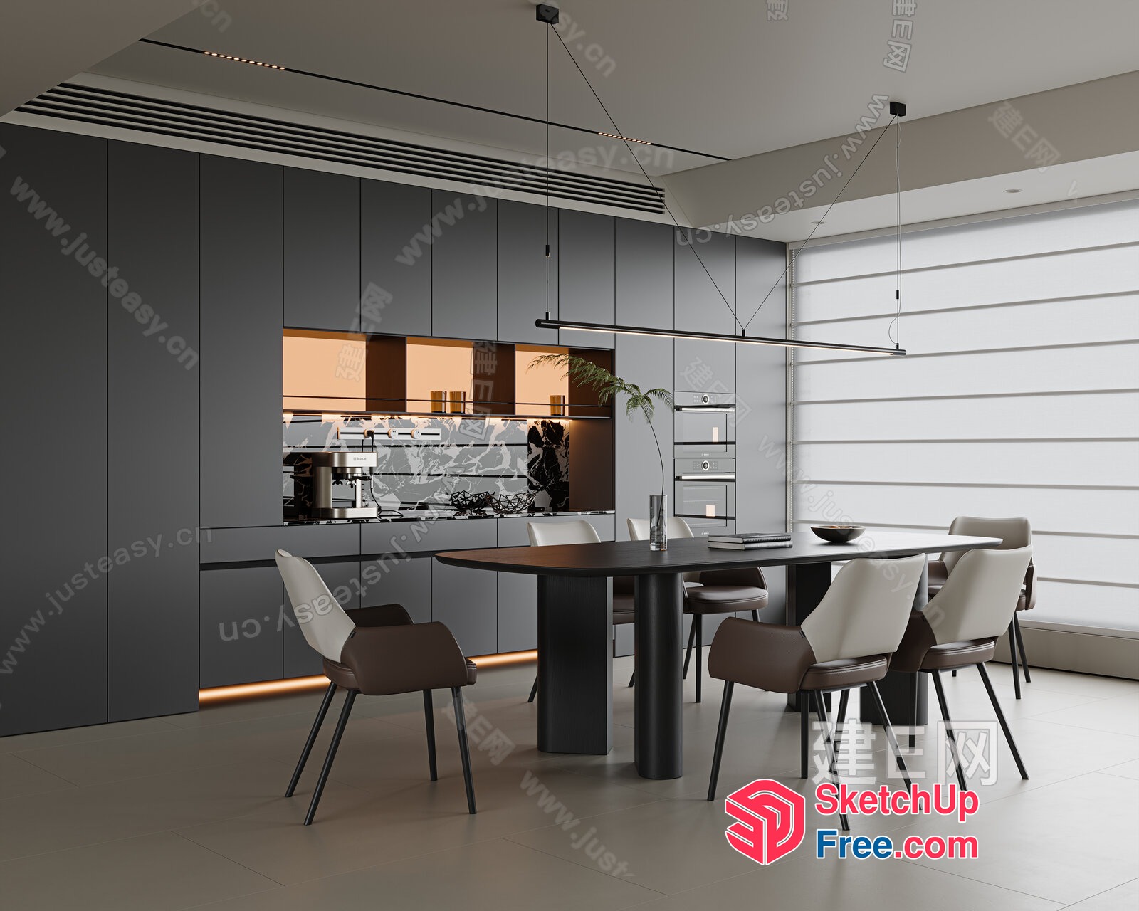 Modern Minimalist Dining Room With Sleek Furniture And Natural Light 3D SketchUp File