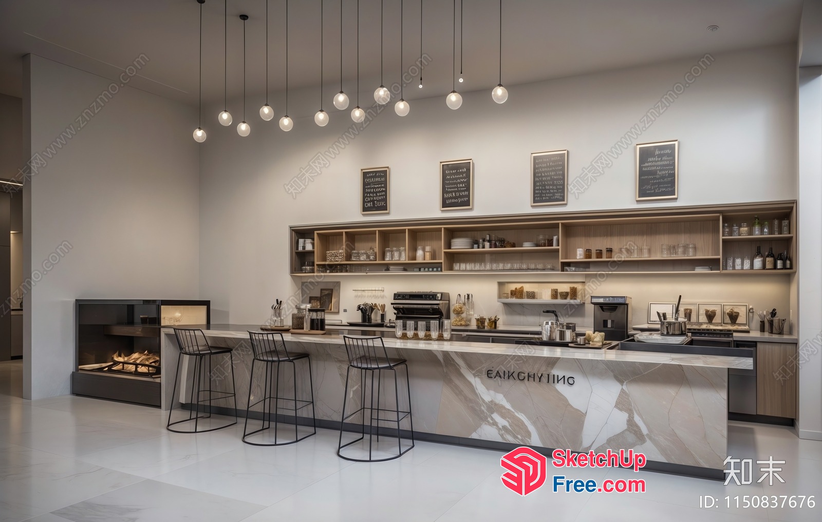 Modern Minimalist Coffee Shop Interior 3D SketchUp File