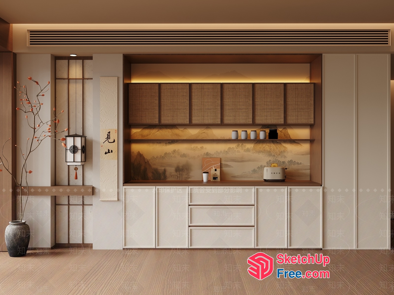 Elegant And Serene Japanese-Inspired Kitchen Interior 3D SketchUp File