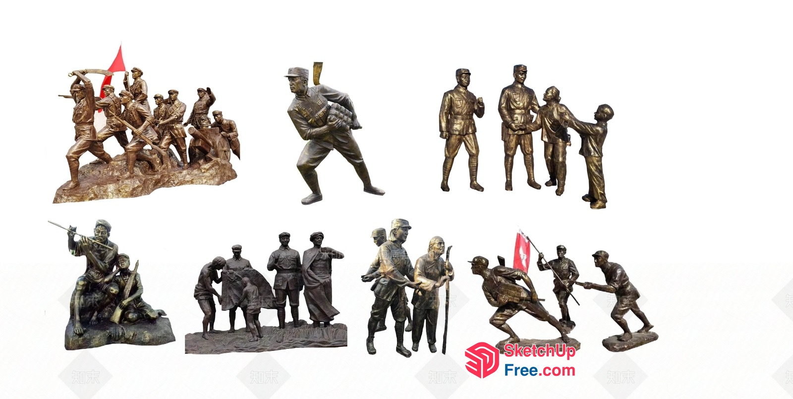 Bronze Statues Of Soldiers And Figures In Various Poses 3D SketchUp File