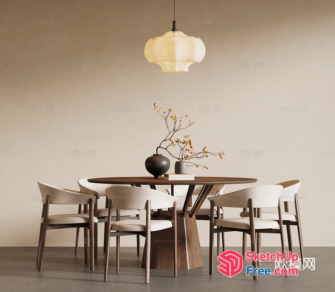 Elegant Dining Room With Creamy Style And Minimalist Furniture 3D SketchUp File