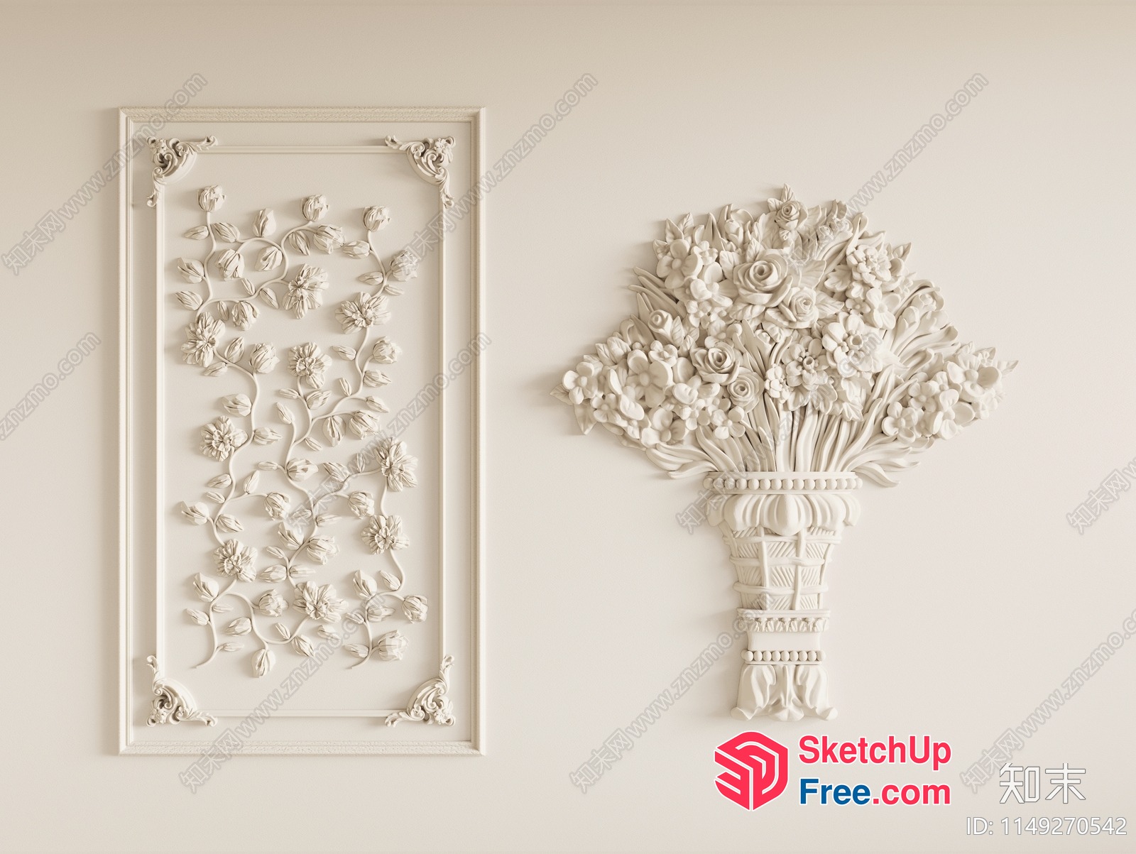 Elegant Carved Floral Wall Decor 3D SketchUp File