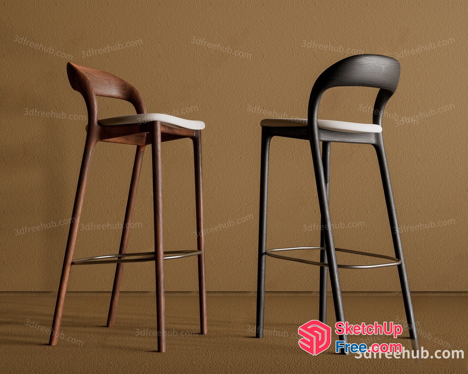 Two Tall Bar Stools In A Modern Style 3D SketchUp File