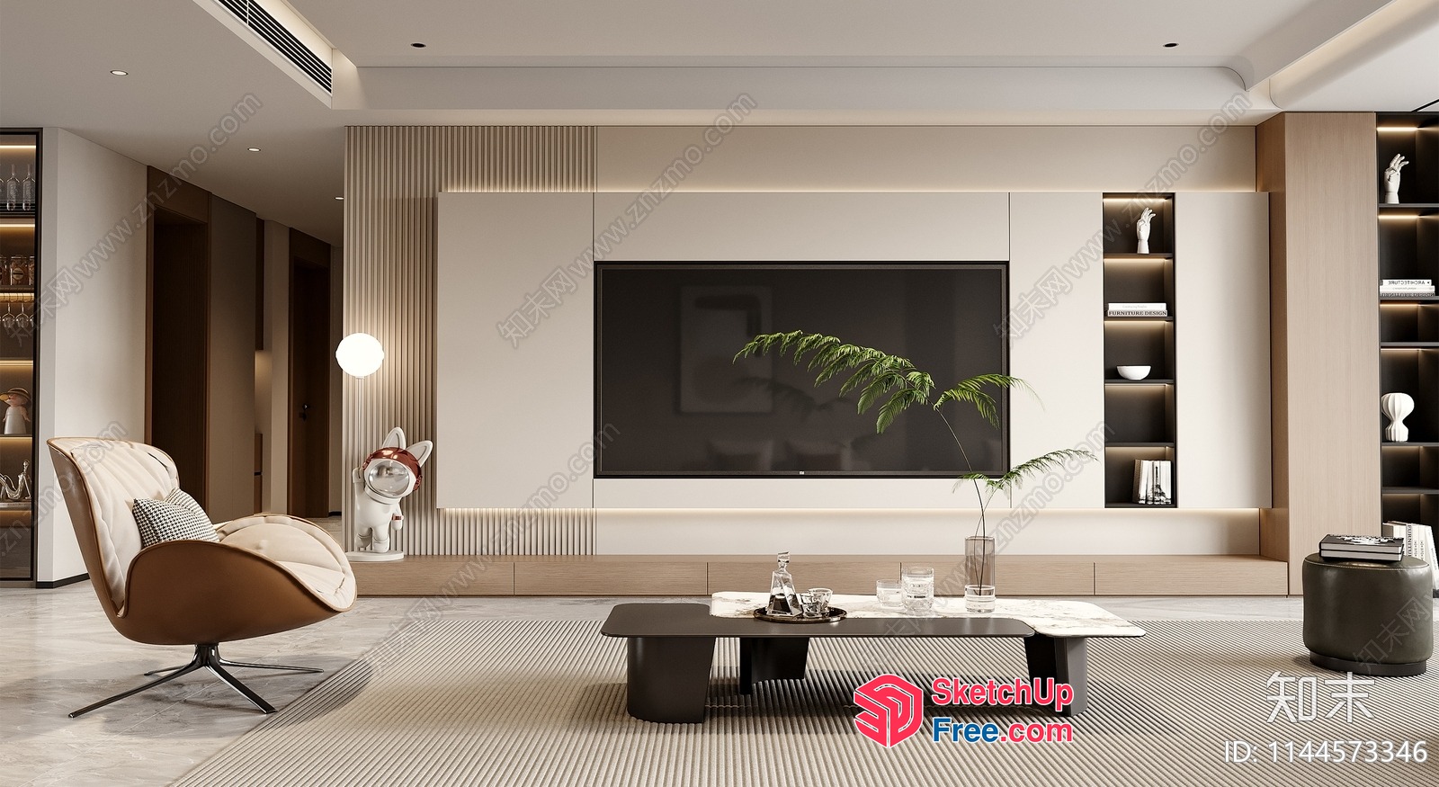 Modern Minimalist Living Room With Tv And Coffee Table 3D SketchUp File