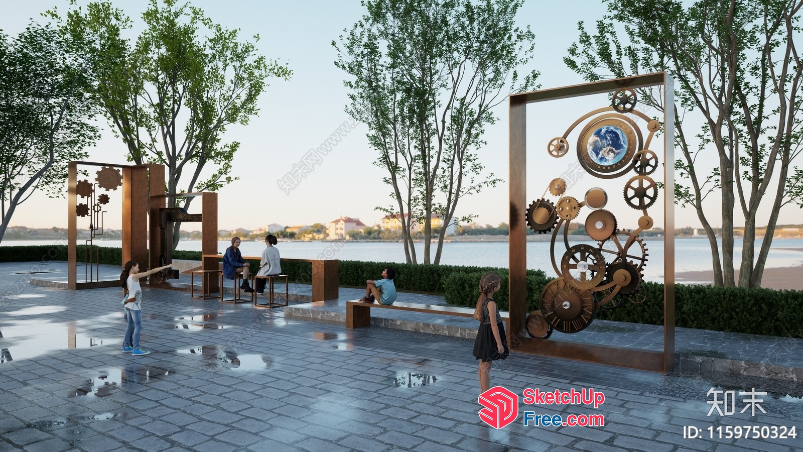 Exterior Decor With Unique Clock And Gear Design 3D SketchUp File