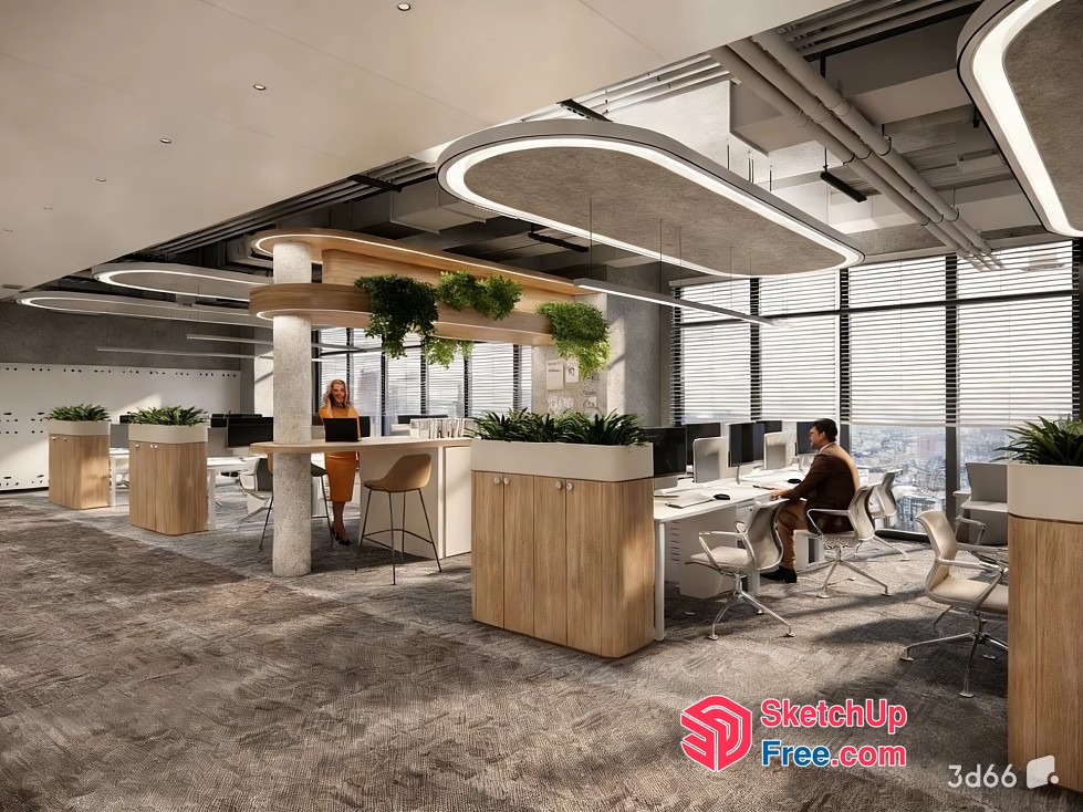Modern Office Space With Natural Light And Greenery 3D SketchUp File