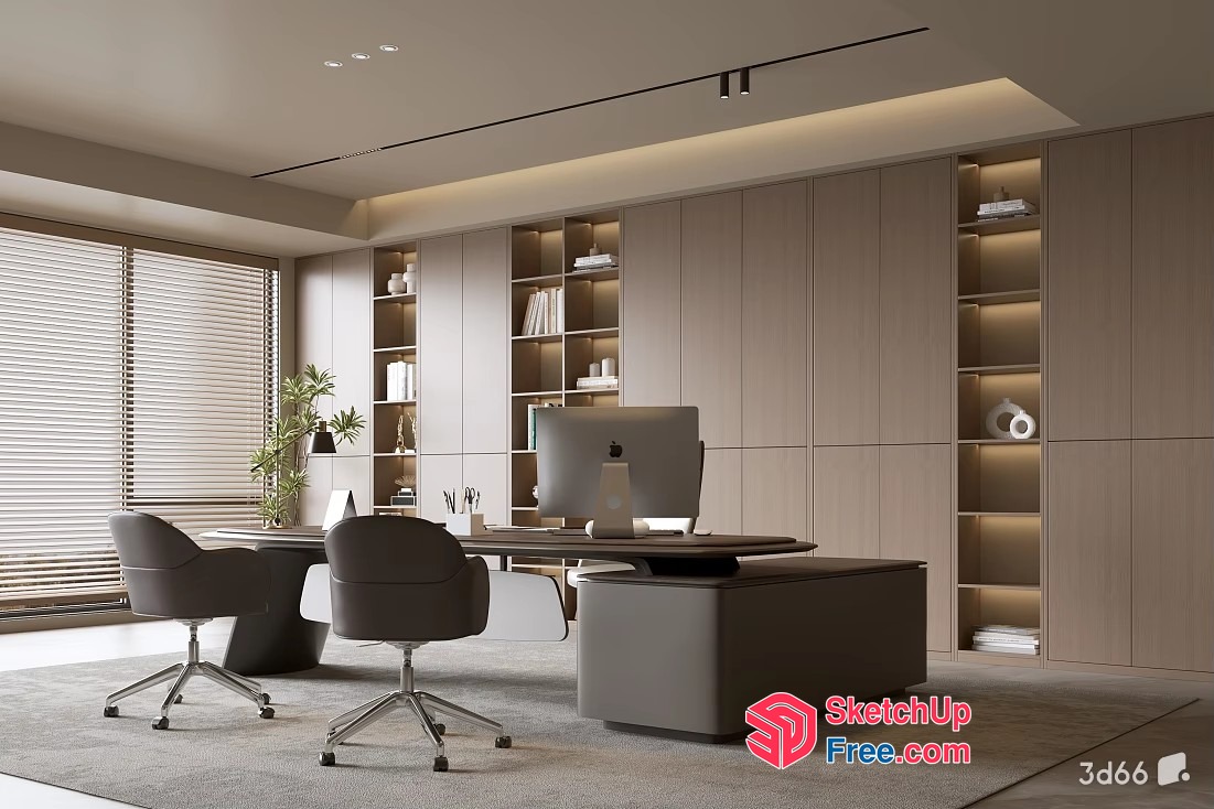 Modern Minimalist Office Space With Natural Light And Wood Accents 3D SketchUp File