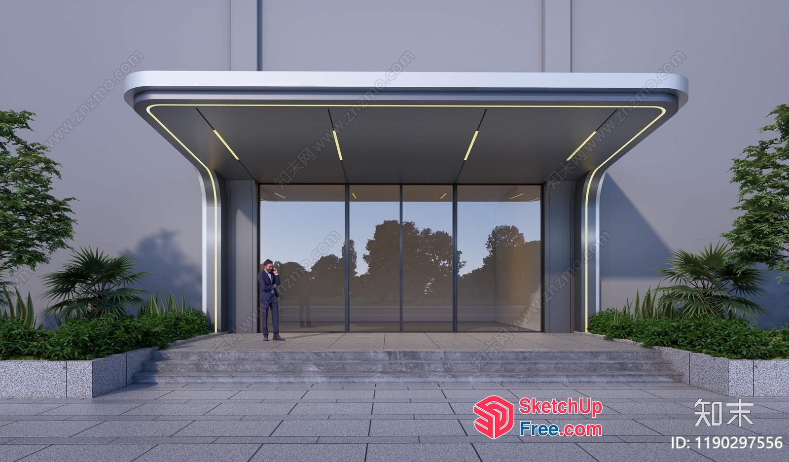 Entrance To A Modern Office Building 3D SketchUp File