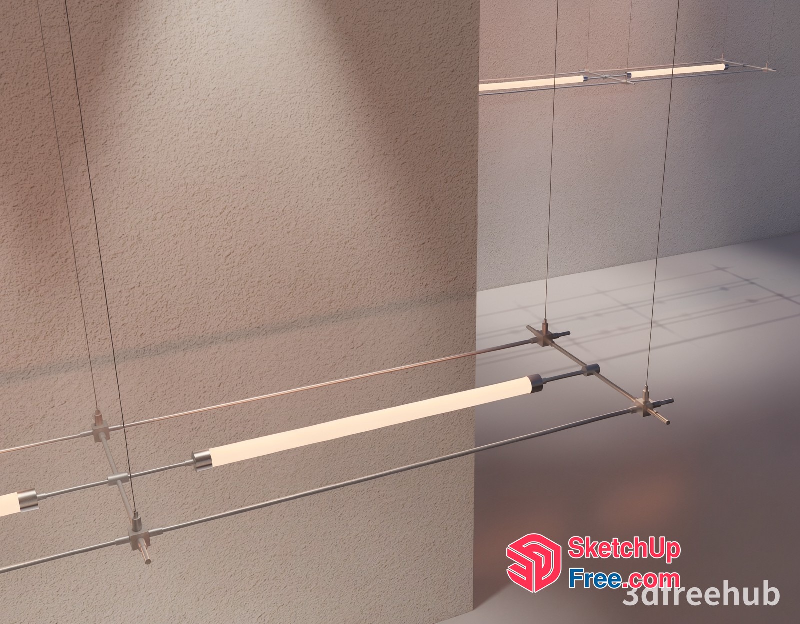 Minimalist Suspension Light Fixture With White Led Strips 3D SketchUp File