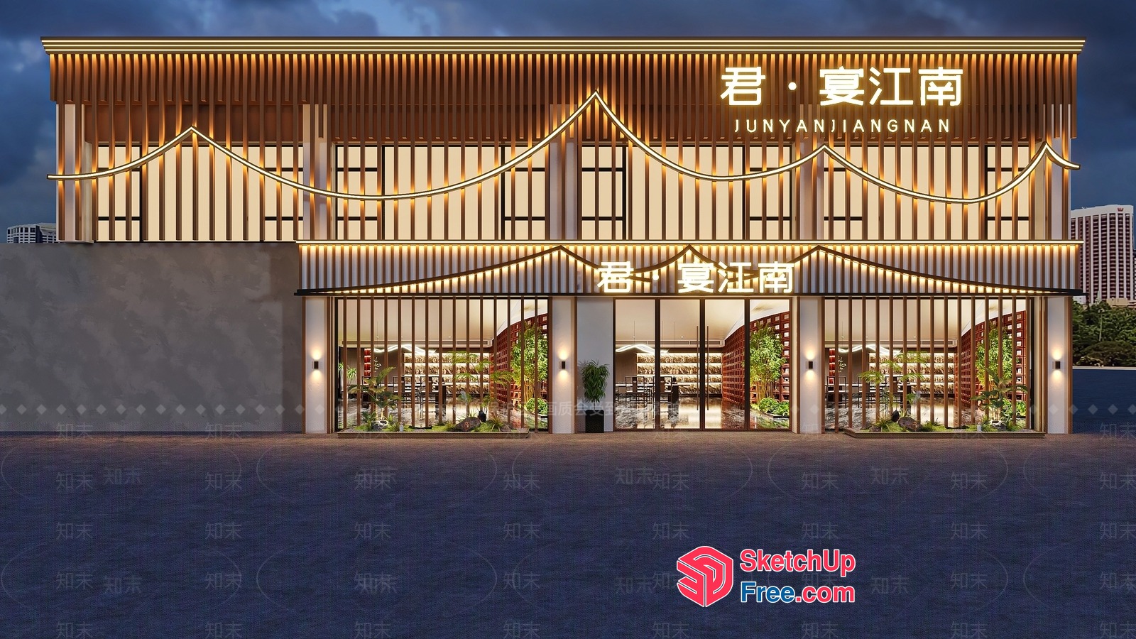 Modern Asian-Inspired Building Exterior 3D SketchUp File