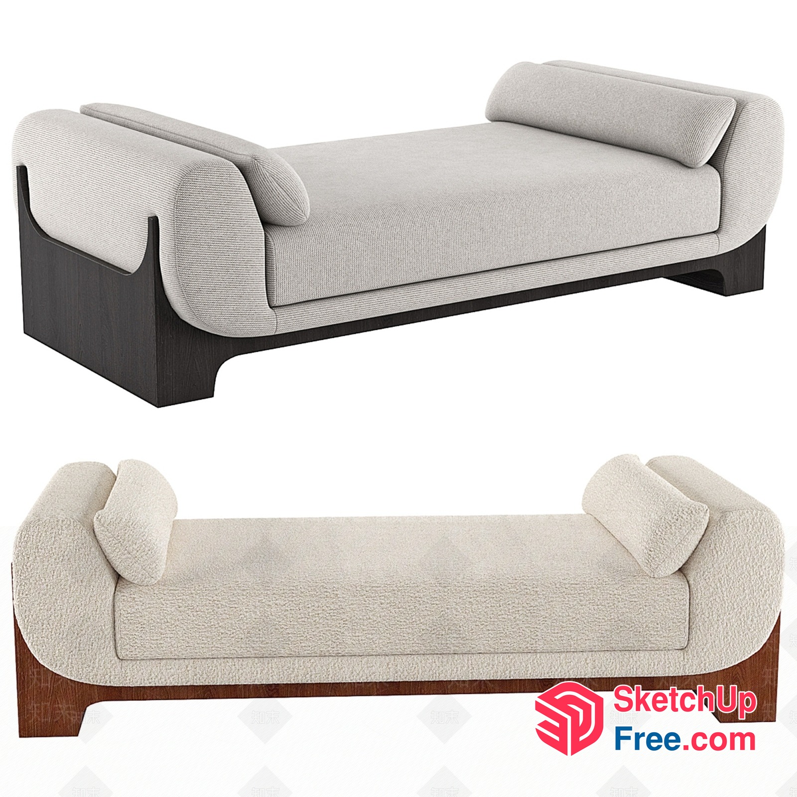 Modern Daybed With Creamy Upholstery And Wooden Legs 3D SketchUp File