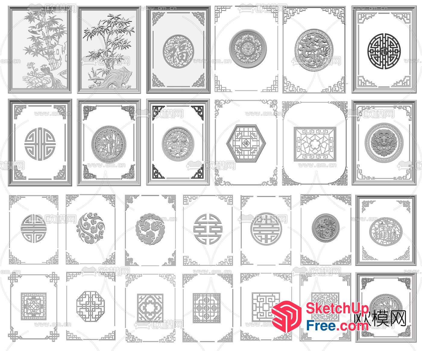 Asian-Inspired Decorative Ceiling Panels 3D SketchUp File
