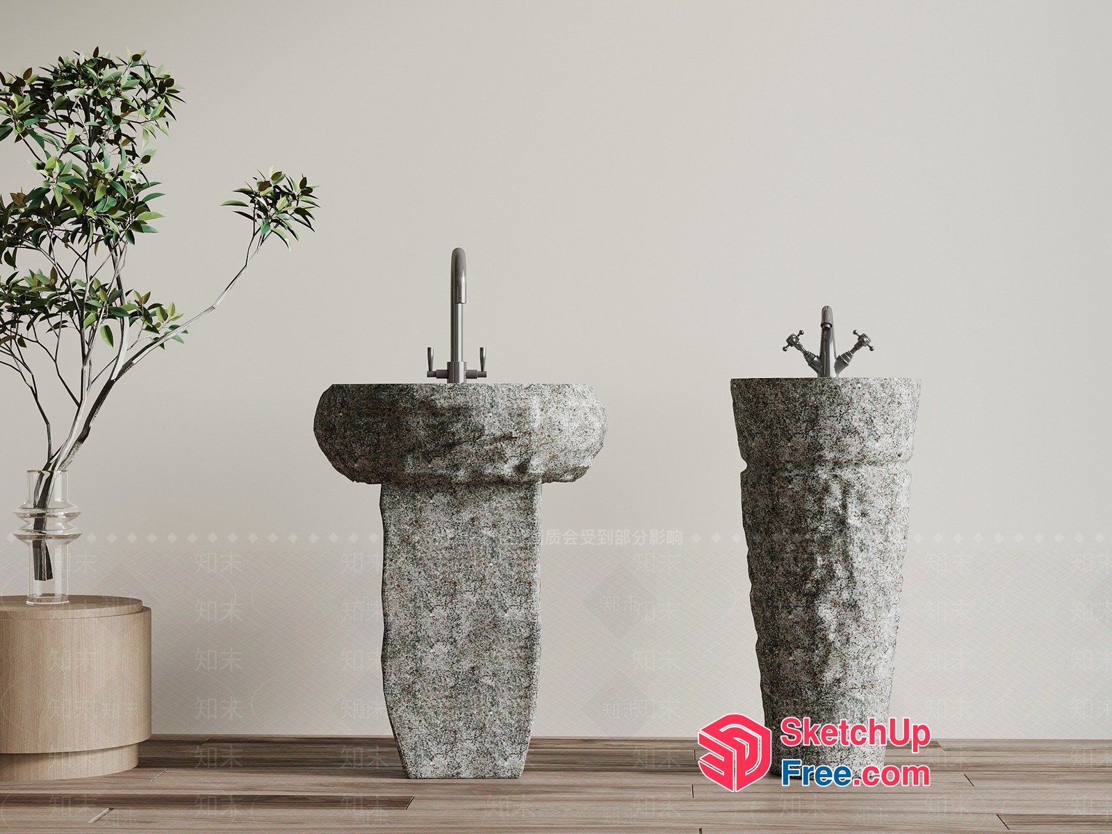 Stone Pedestal Sinks In Modern Interior 3D SketchUp File
