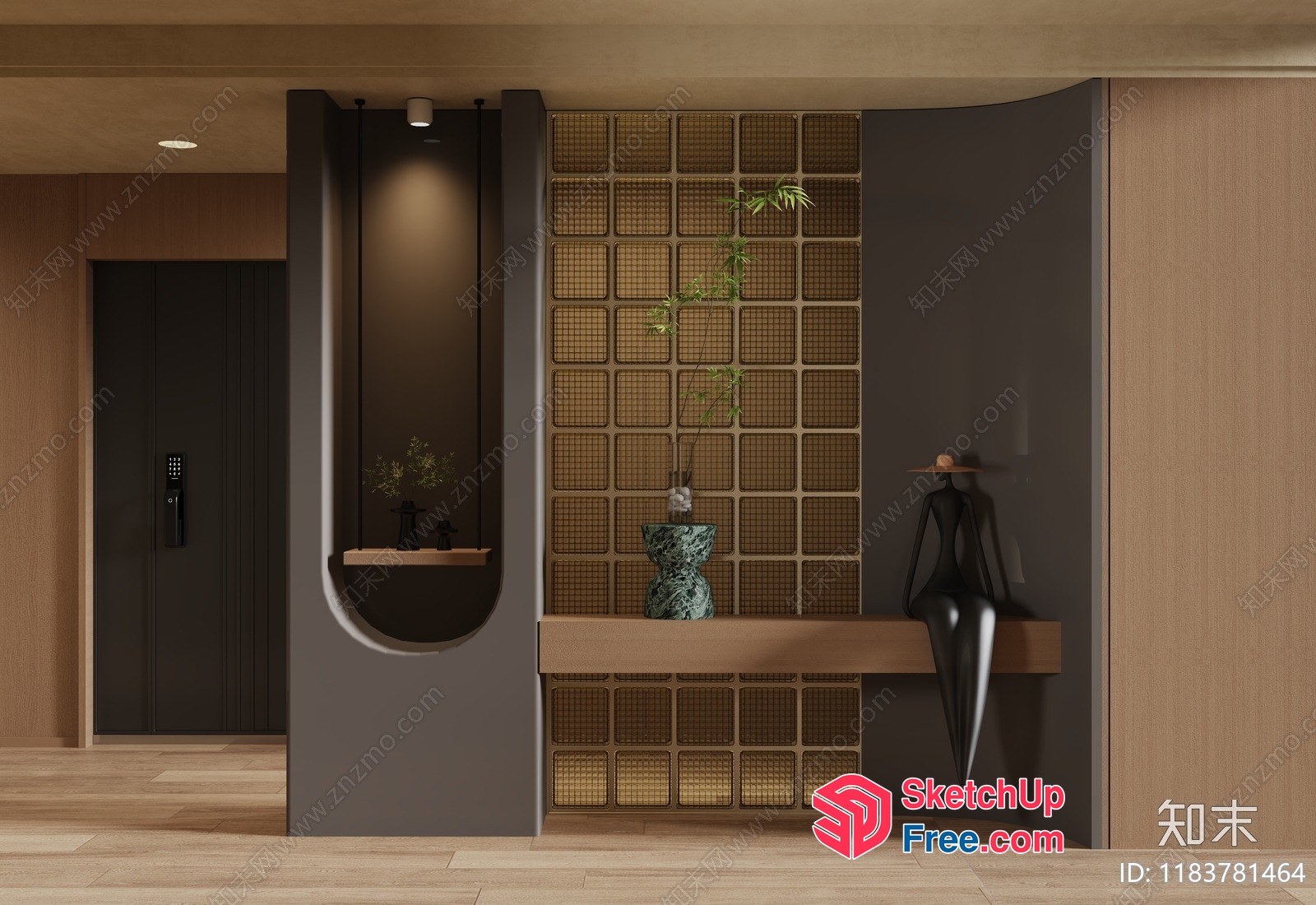 Modern Glass Brick And Plant Decor 3D SketchUp File