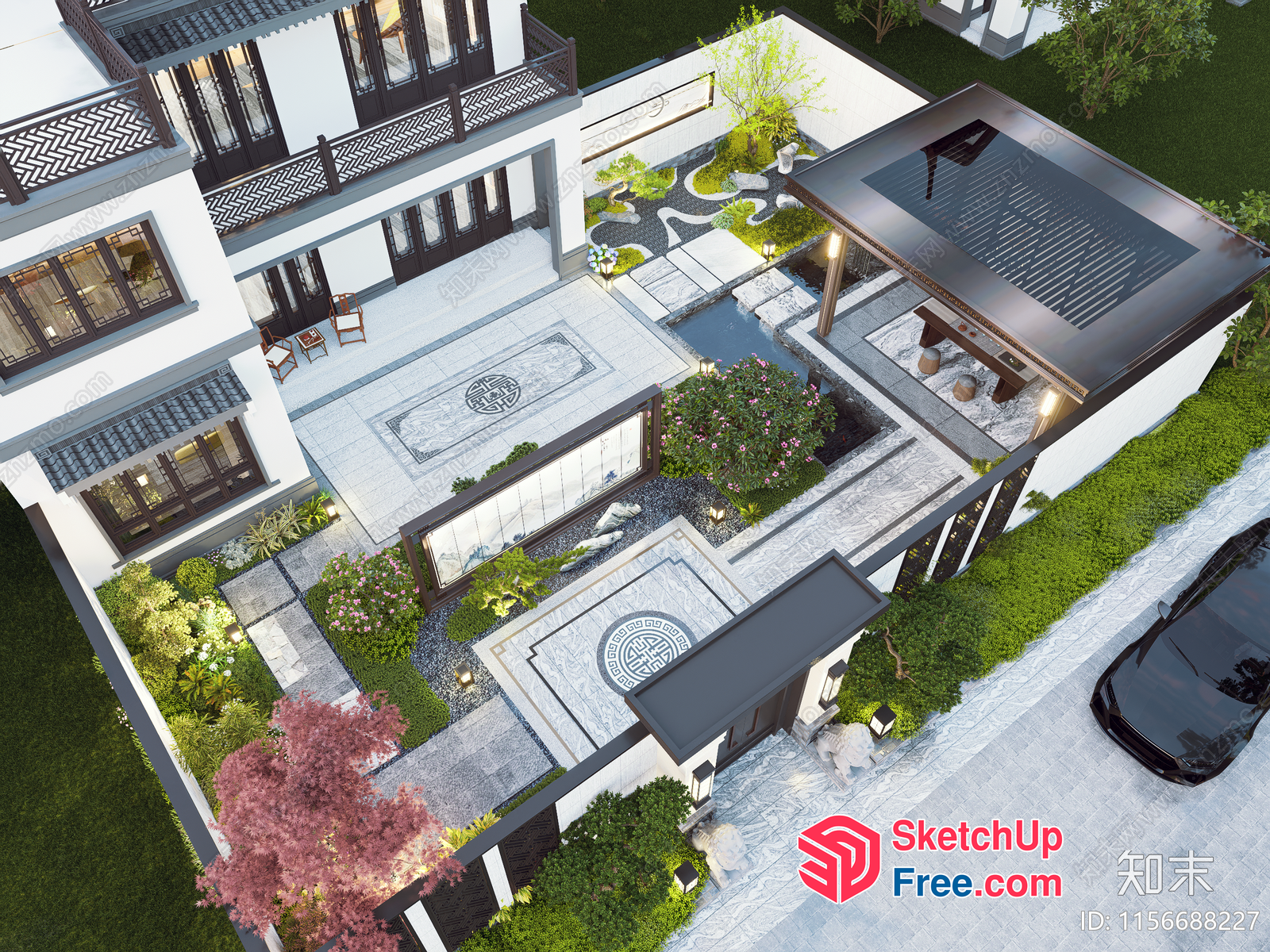Asian-Inspired Modern Villa With Elegant Courtyard 3D SketchUp File