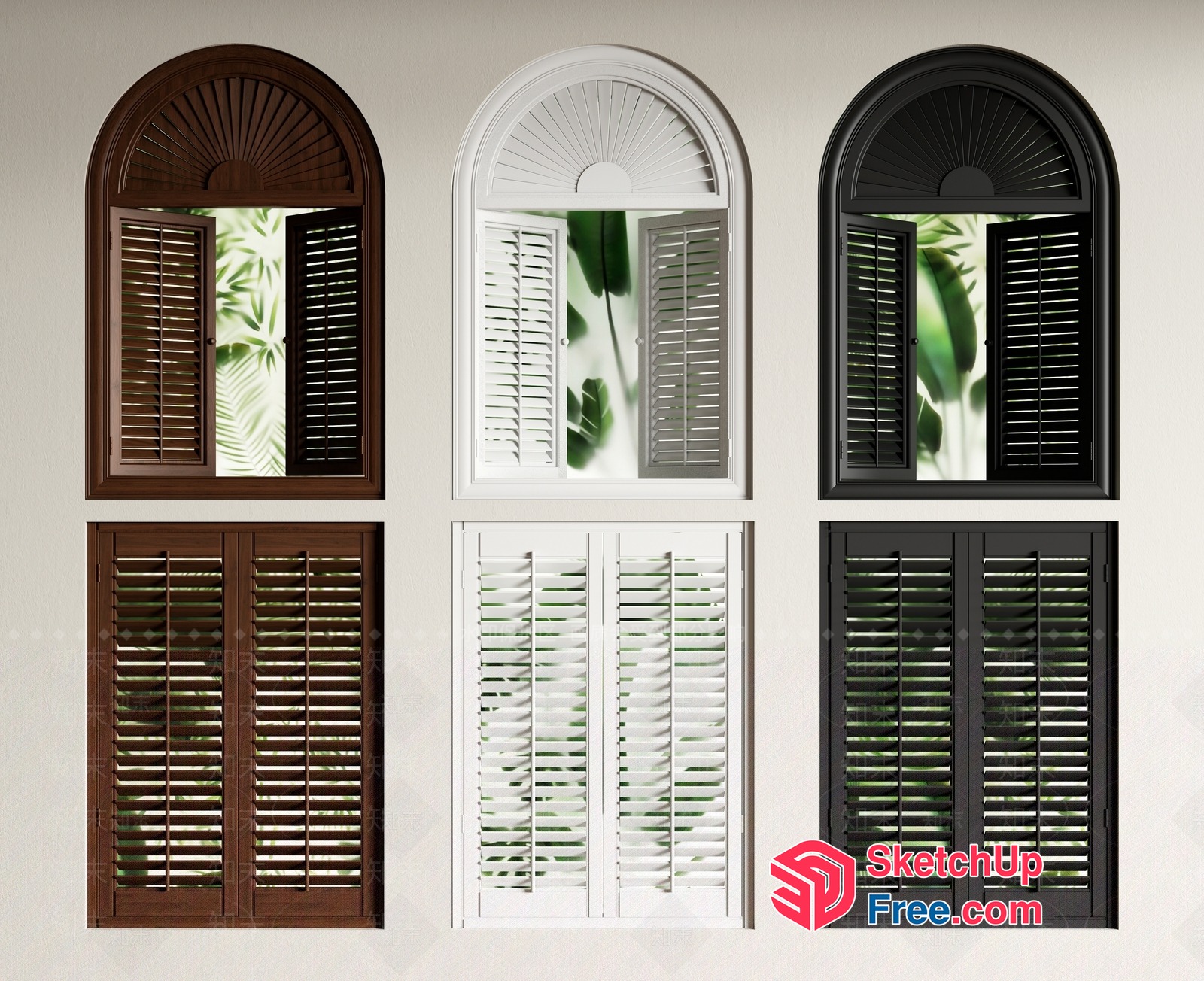 Elegant Wooden Window Shutters With Arched Tops 3D SketchUp File