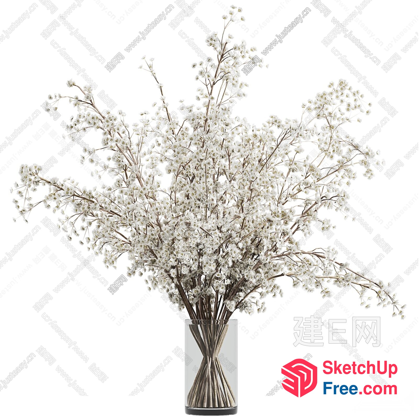 Elegant White Flower Arrangement In Glass Vase 3D SketchUp File
