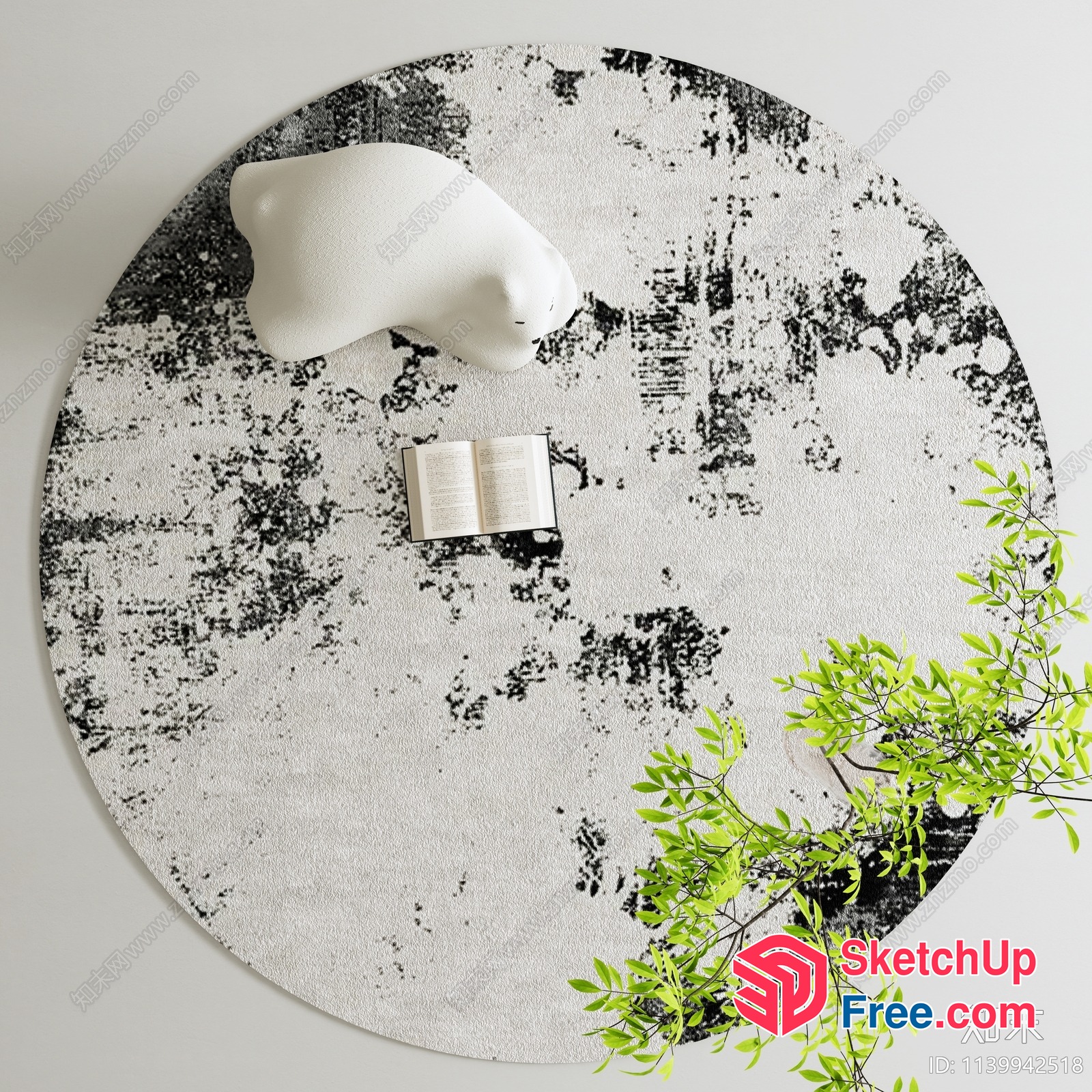 Elegant Black And White Rug With A Book And Plant 3D SketchUp File