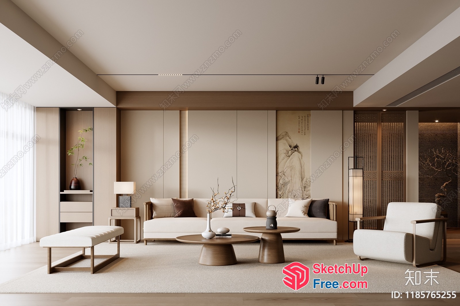 Modern Japanese-Style Living Room 3D SketchUp File