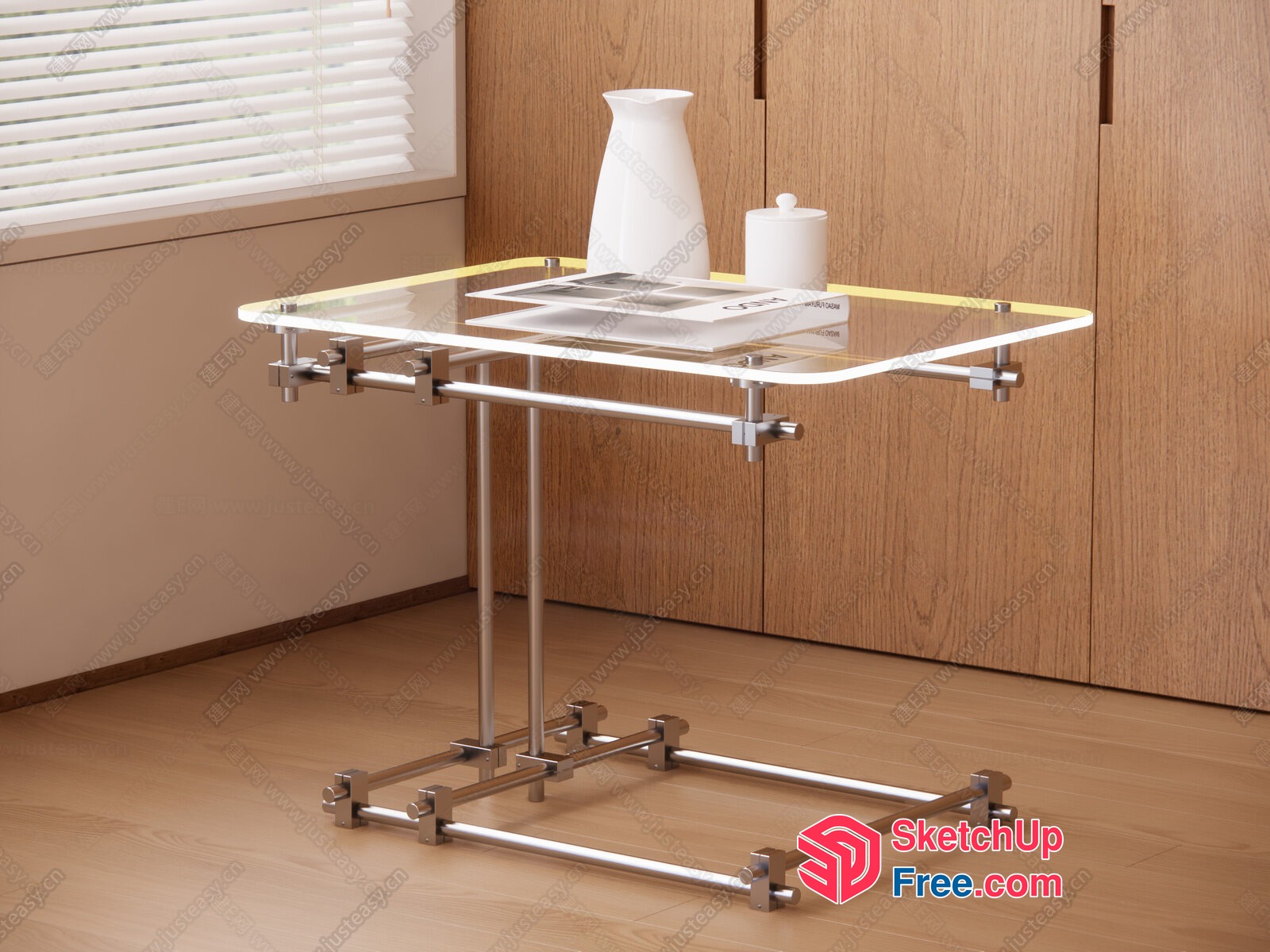Glass Top Table With Silver Metal Base 3D SketchUp File