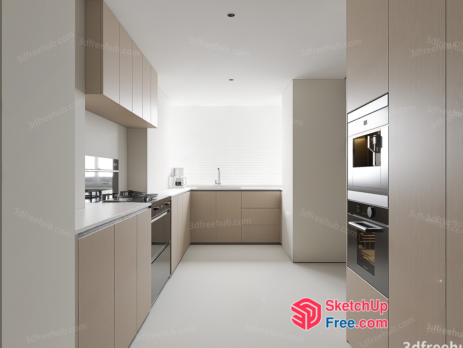 Modern Kitchen Interior With Light Wood Cabinets And Stainless Steel Appliances 3D SketchUp File