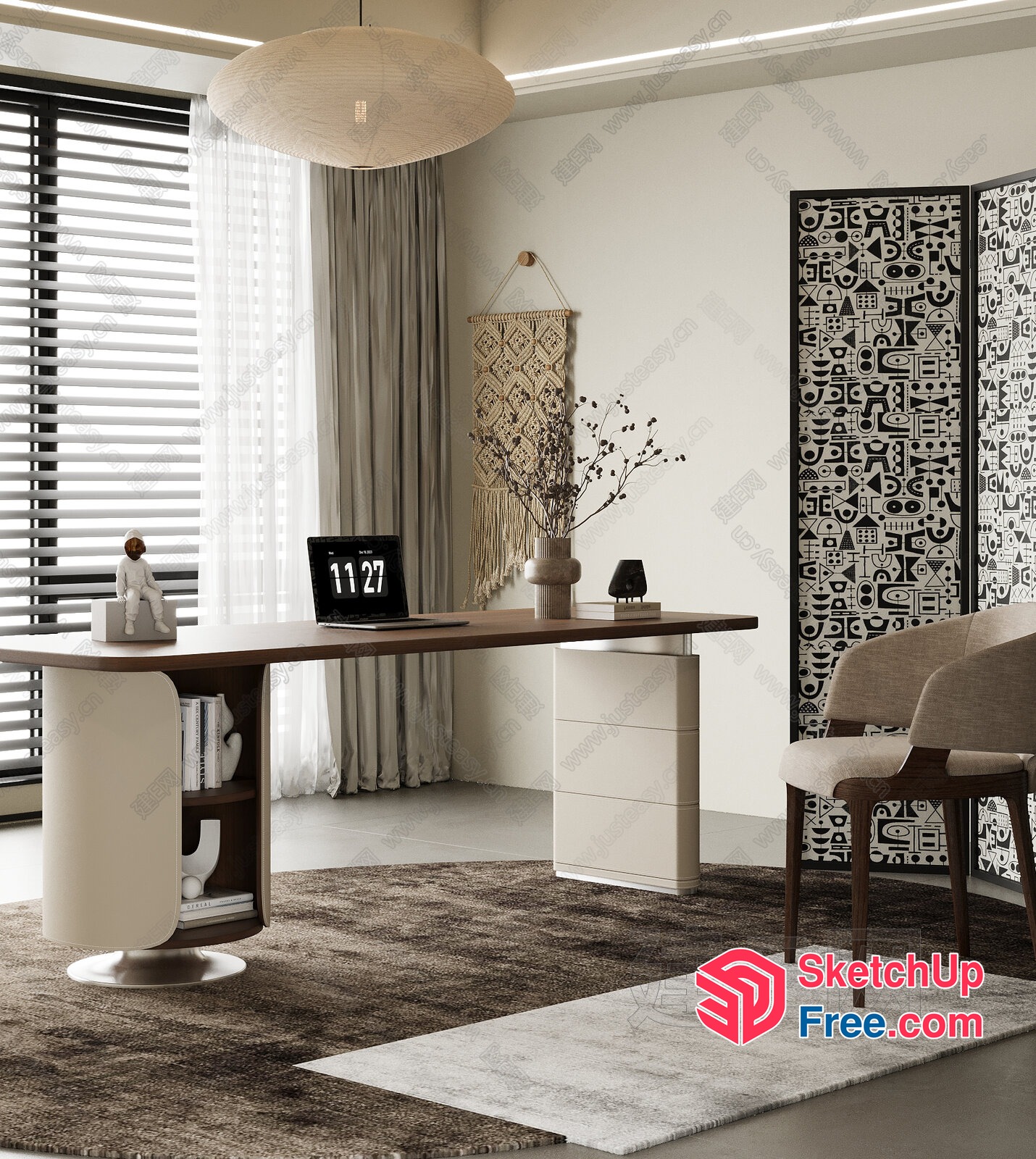 Modern Office Space With Sleek Desk And Elegant Lighting 3D SketchUp File