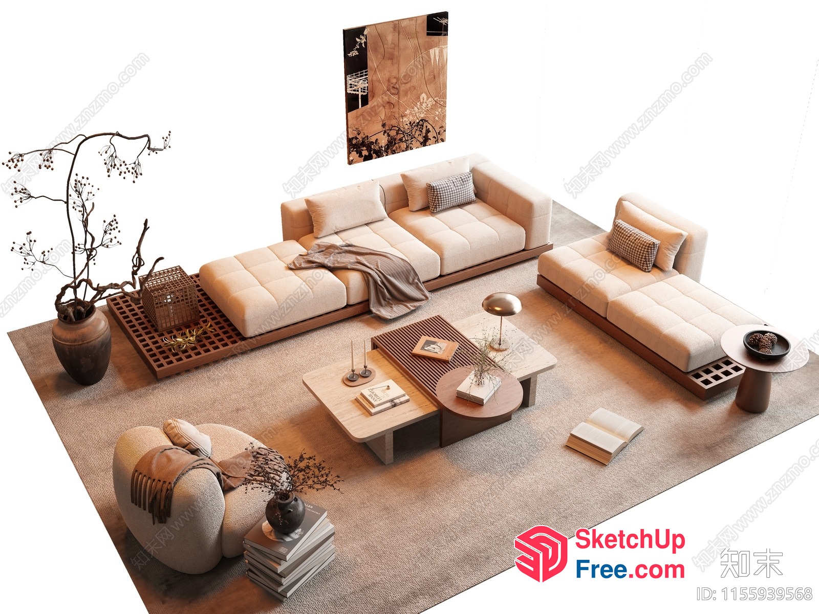 Minimalist Japanese Style Living Room Furniture 3D SketchUp File