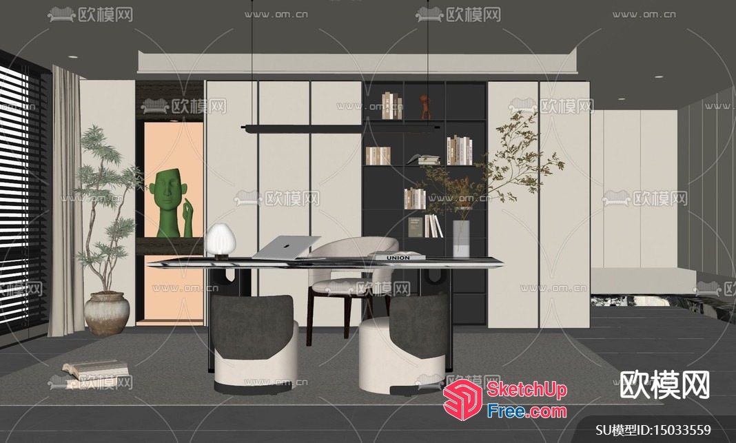 Modern Minimalist Office Space With Sleek Furniture And Neutral Color Scheme 3D SketchUp File