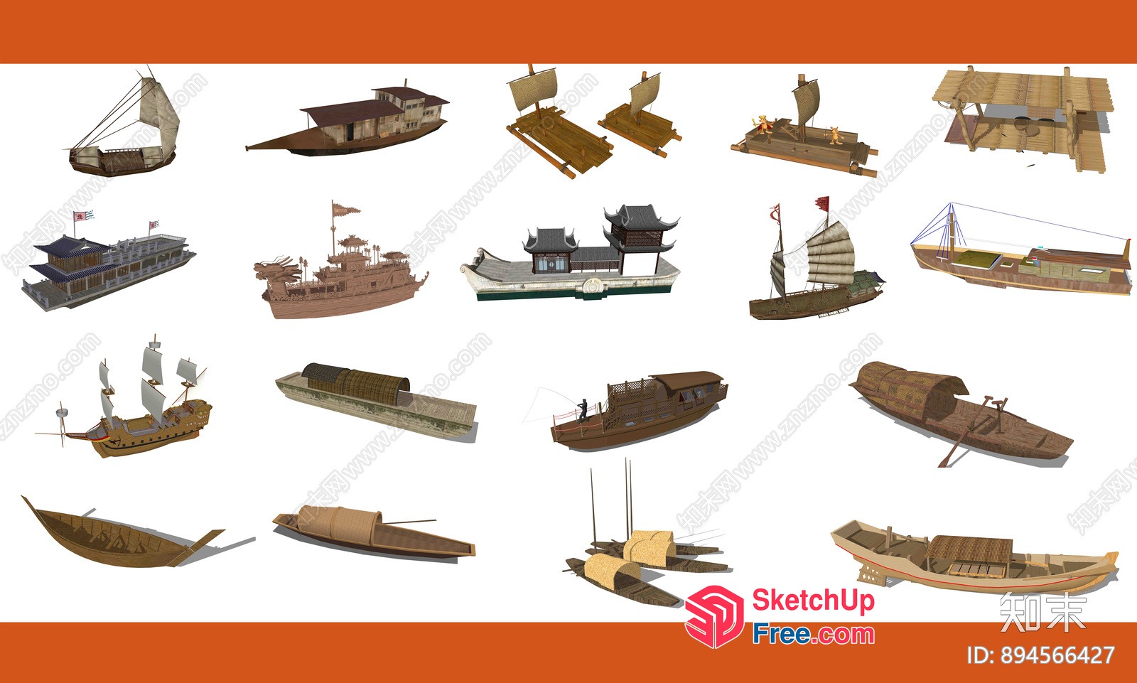 Asian-Inspired Boat Collection 3D SketchUp File
