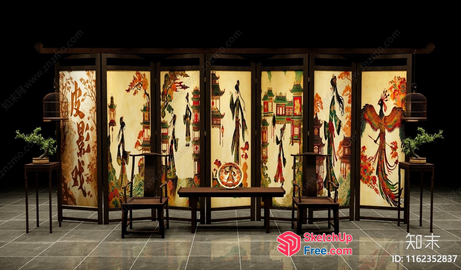 Traditional Asian-Inspired Room Divider 3D SketchUp File