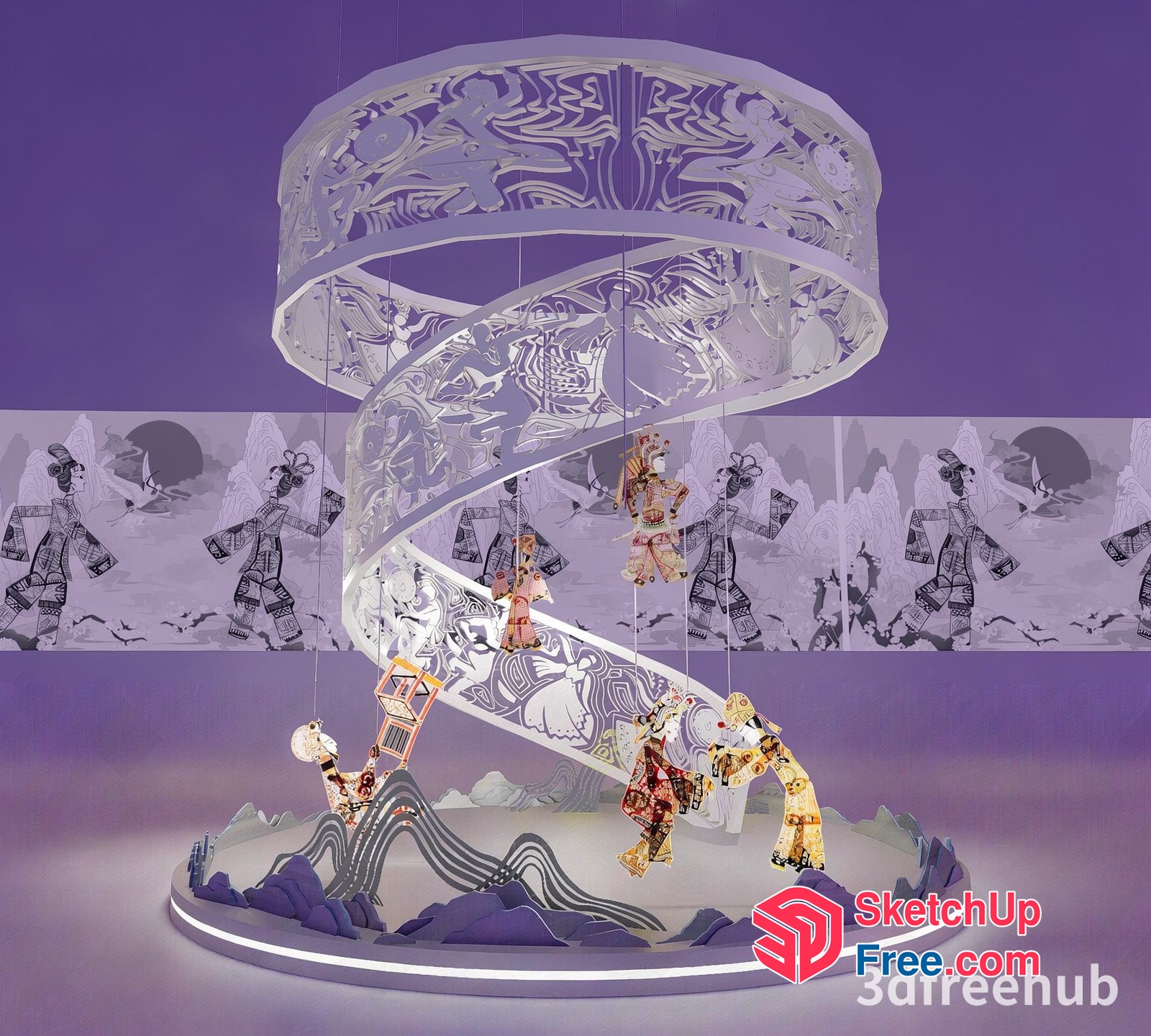 Spiral Staircase With Hanging Decorative Items 3D SketchUp File