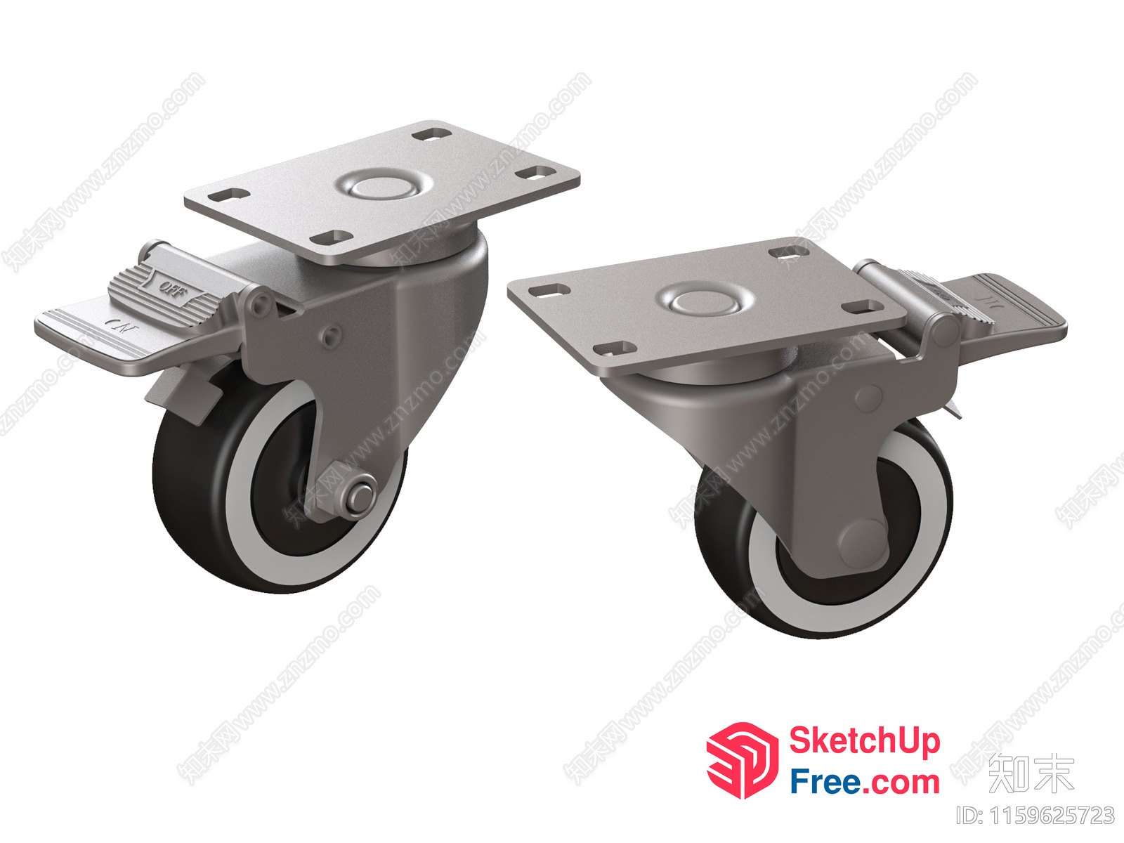 Industrial Caster Wheels With Metal Plate 3D SketchUp File