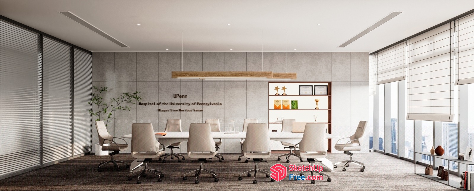 Modern Conference Room With Large Table And White Chairs 3D SketchUp File