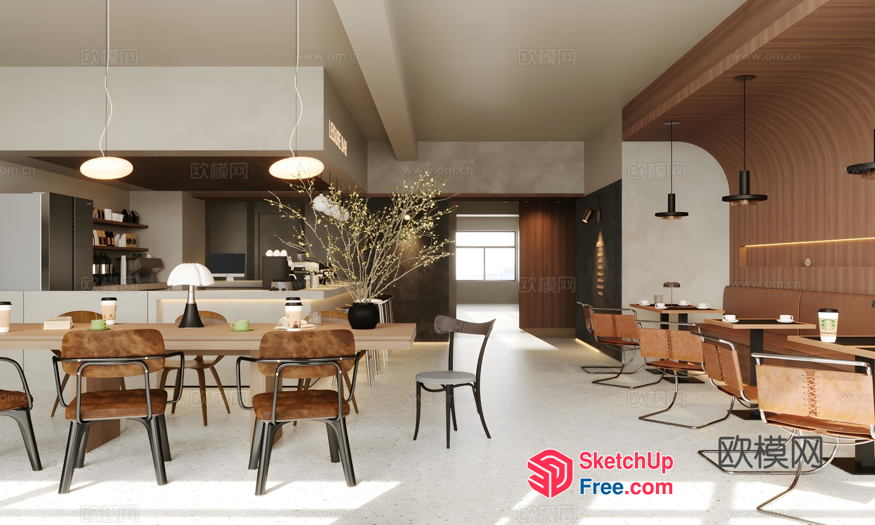 Modern Minimalist Coffee Shop Interior 3D SketchUp File
